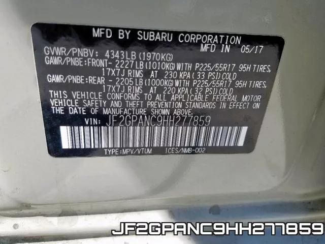 JF2GPANC9HH277859 фото 2