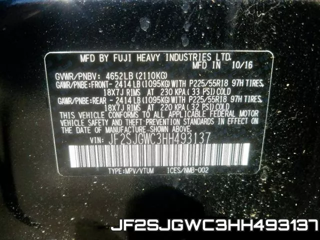 JF2SJGWC3HH493137 фото 2