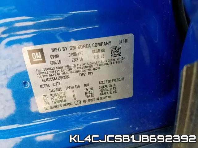 KL4CJCSB1JB692392 фото 2