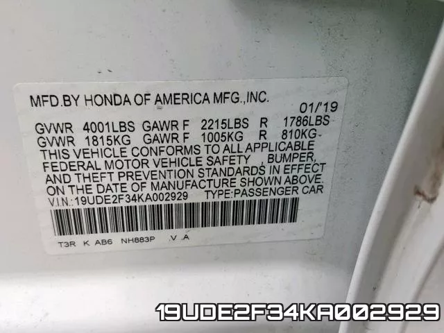 19UDE2F34KA002929 фото 2