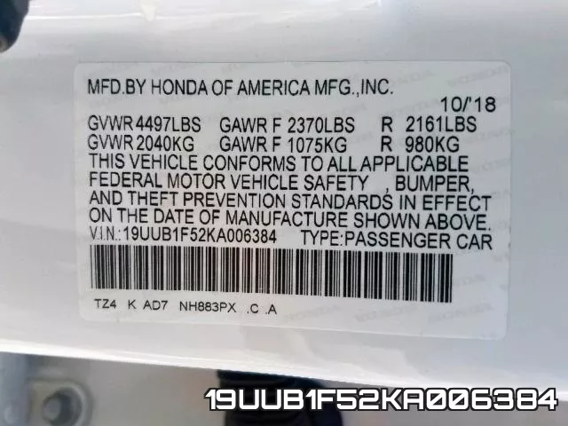 19UUB1F52KA006384 фото 2
