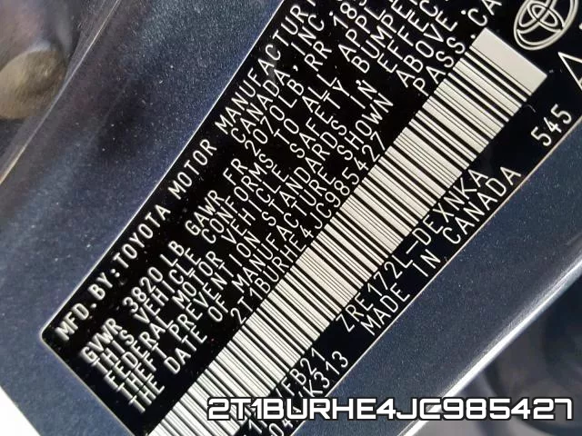 2T1BURHE4JC985427 фото 2