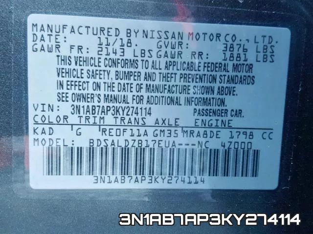 3N1AB7AP3KY274114 фото 2