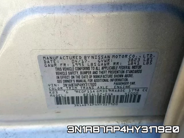 3N1AB7AP4HY317920 фото 2