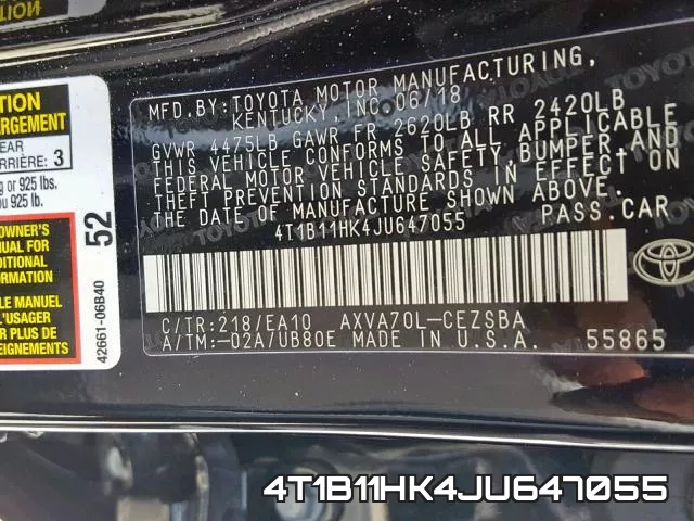 4T1B11HK4JU647055 фото 2