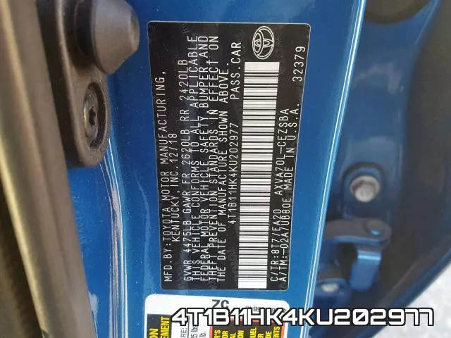 4T1B11HK4KU202977 фото 2