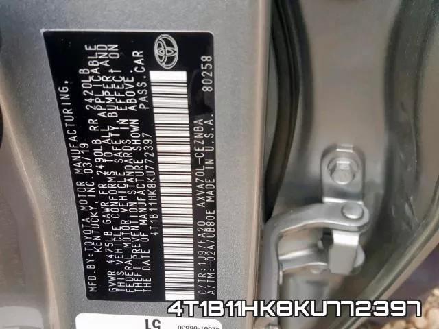4T1B11HK8KU772397 фото 2