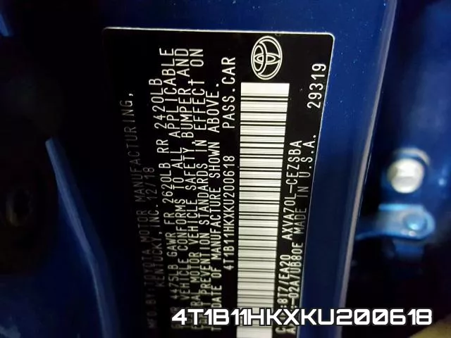 4T1B11HKXKU200618 фото 2