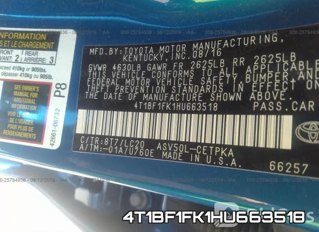 4T1BF1FK1HU663518 фото 10