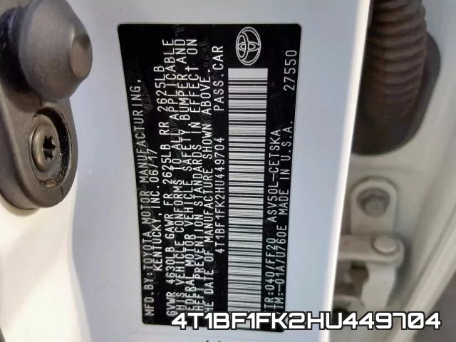 4T1BF1FK2HU449704 фото 2