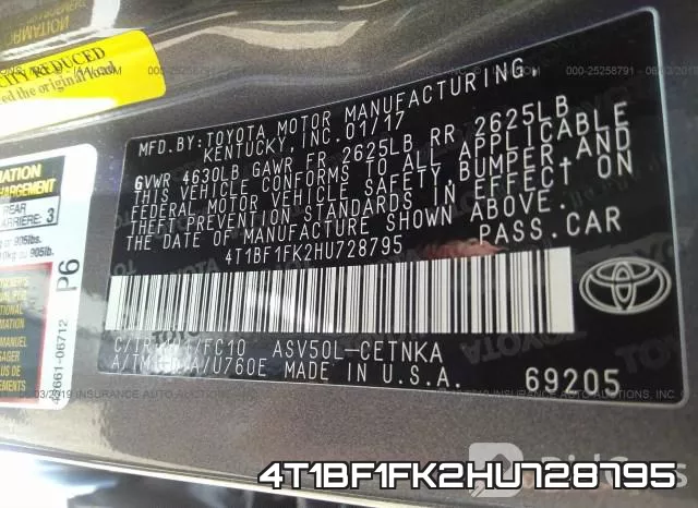 4T1BF1FK2HU728795 фото 10