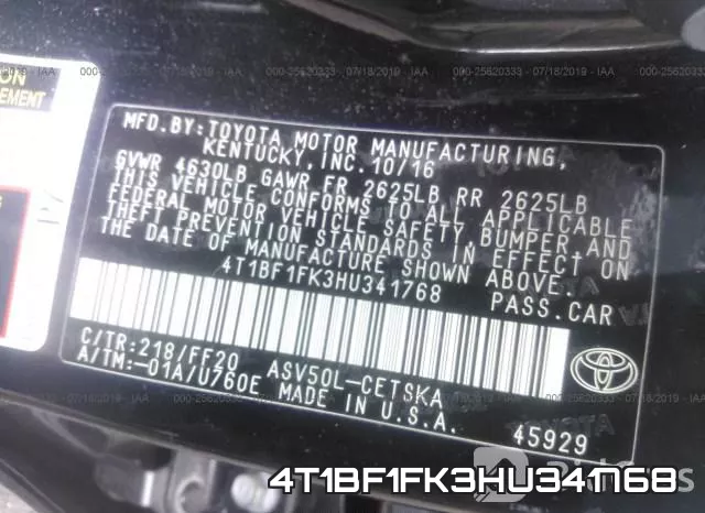 4T1BF1FK3HU341768 фото 10