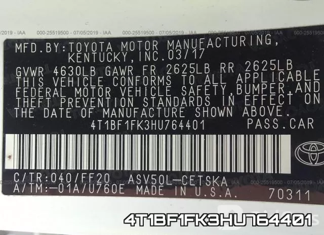 4T1BF1FK3HU764401 фото 10