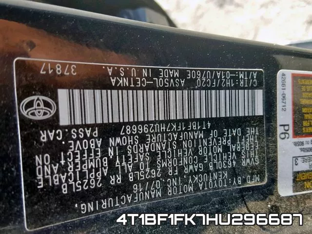 4T1BF1FK7HU296687 фото 2