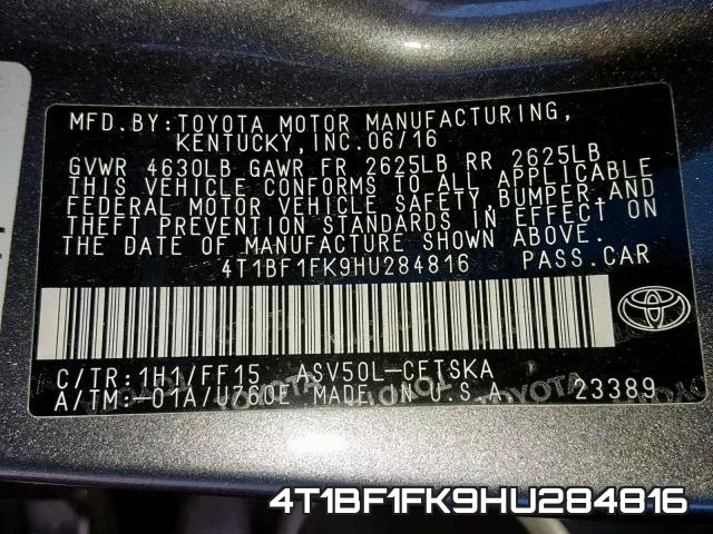 4T1BF1FK9HU284816 фото 2