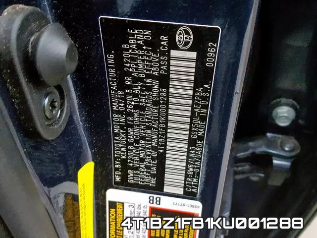 4T1BZ1FB1KU001288 фото 2