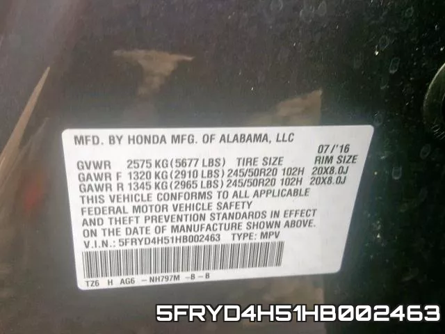5FRYD4H51HB002463 фото 2