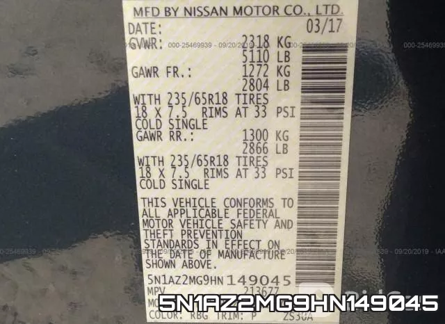 5N1AZ2MG9HN149045 фото 10