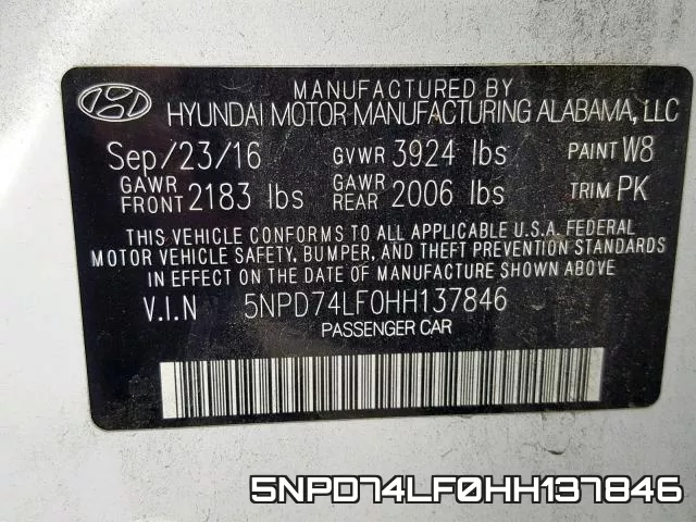 5NPD74LF0HH137846 фото 2