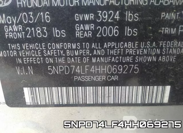 5NPD74LF4HH069275 фото 10