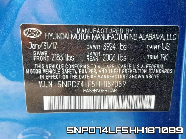 5NPD74LF5HH187089 фото 2