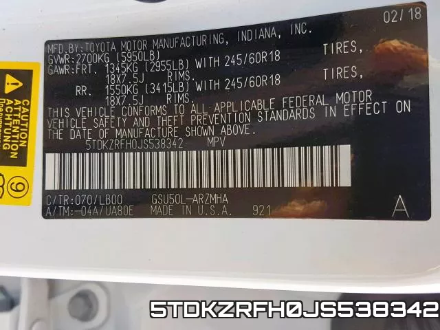 5TDKZRFH0JS538342 фото 2