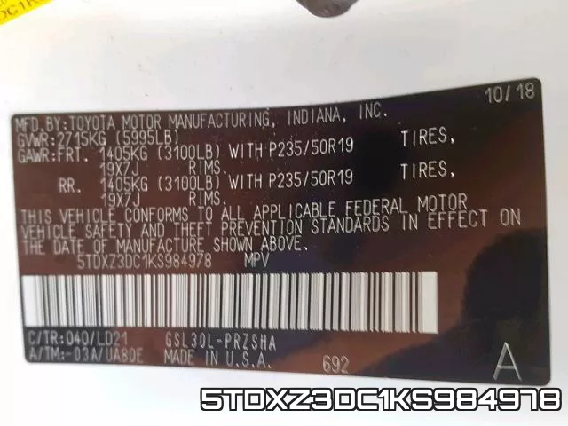 5TDXZ3DC1KS984978 фото 2
