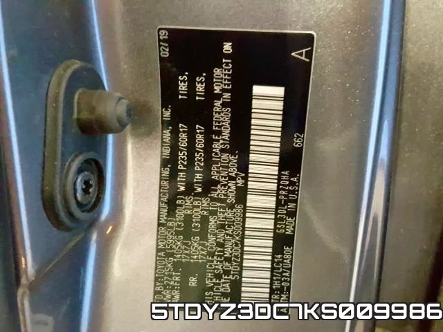5TDYZ3DC7KS009986 фото 2