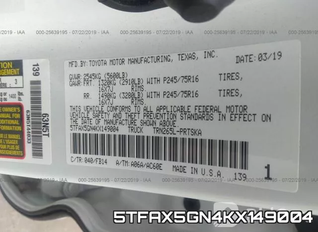 5TFAX5GN4KX149004 фото 10