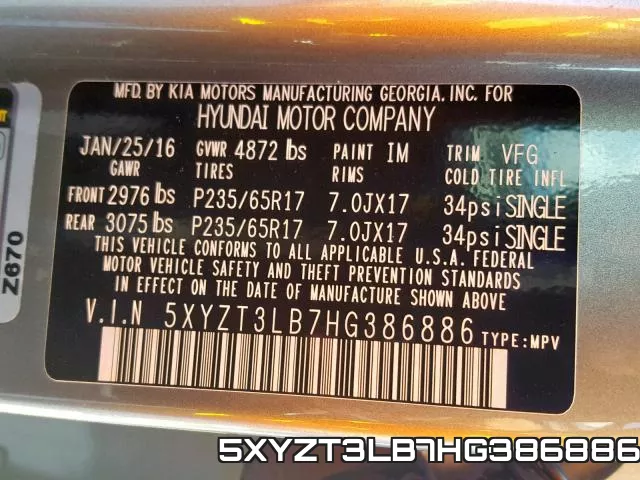 5XYZT3LB7HG386886 фото 2