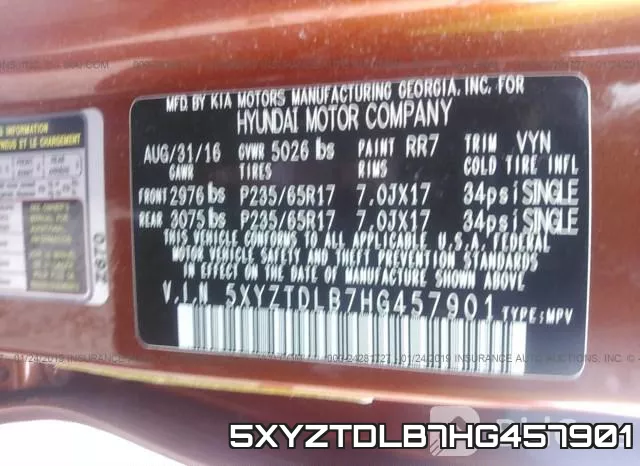 5XYZTDLB7HG457901 фото 10