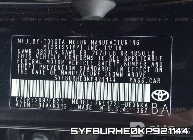 5YFBURHE0KP921144 фото 9