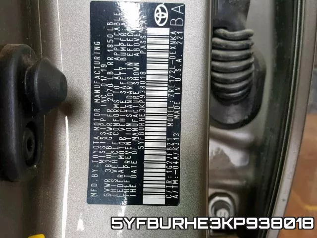 5YFBURHE3KP938018 фото 2
