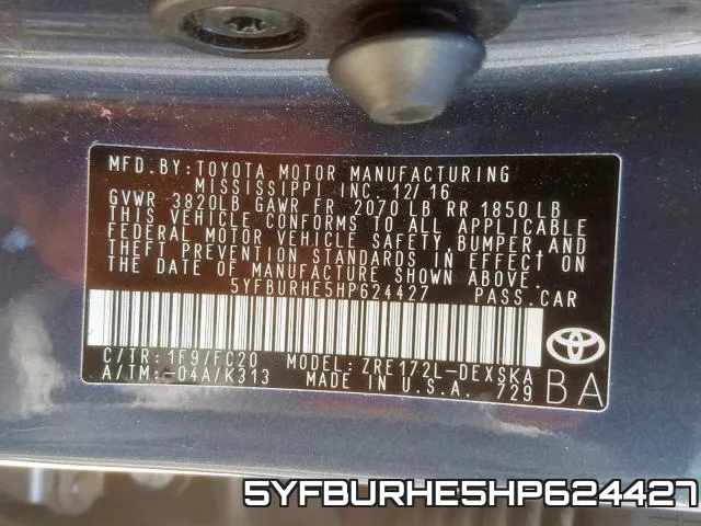 5YFBURHE5HP624427 фото 2