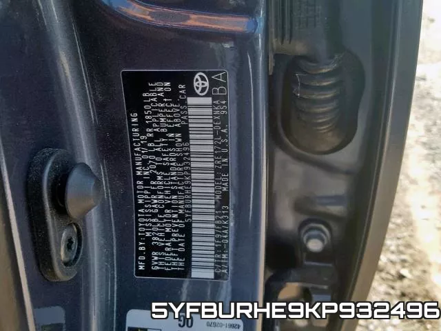 5YFBURHE9KP932496 фото 2
