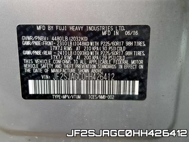 JF2SJAGC0HH426412 фото 2