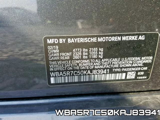 WBA5R7C50KAJ83941 фото 2