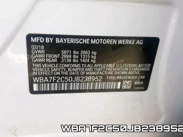 WBA7F2C50JB238952 фото 2