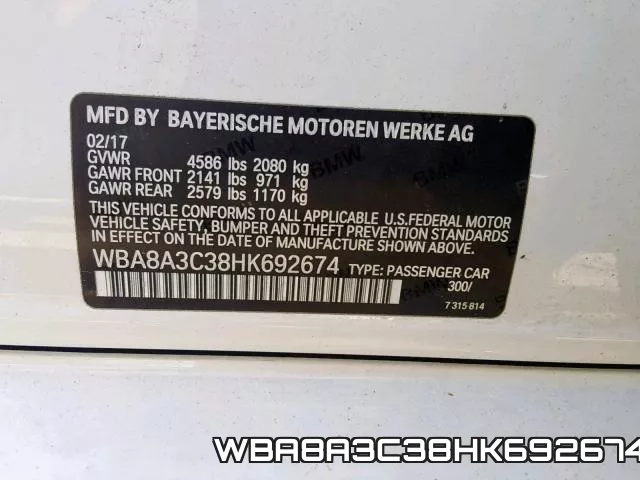 WBA8A3C38HK692674 фото 2