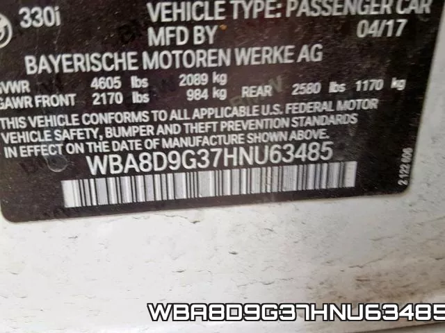 WBA8D9G37HNU63485 фото 2