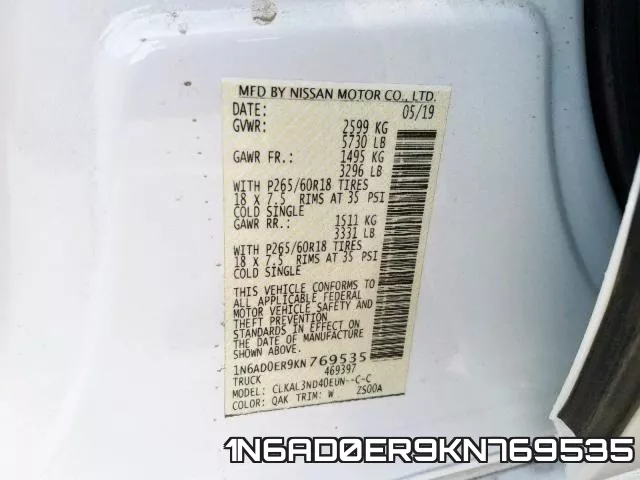 1N6AD0ER9KN769535 фото 2