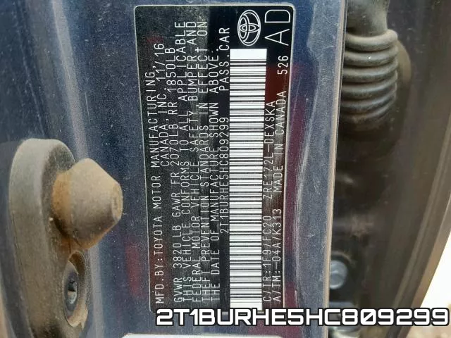 2T1BURHE5HC809299 фото 2