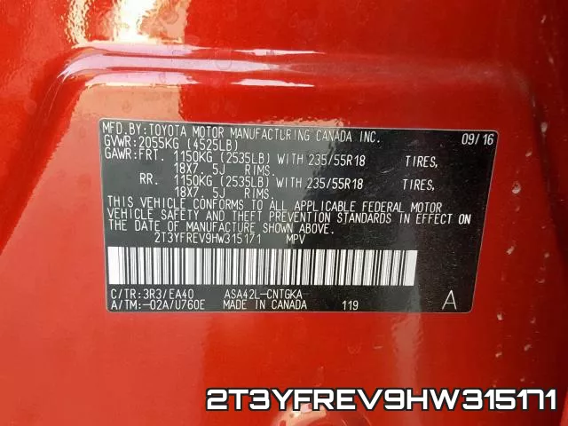 2T3YFREV9HW315171 фото 2