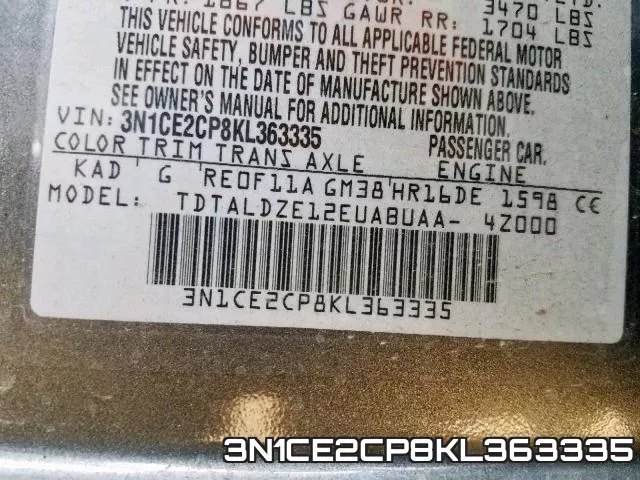 3N1CE2CP8KL363335 фото 2