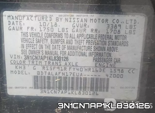 3N1CN7AP1KL830126 фото 10