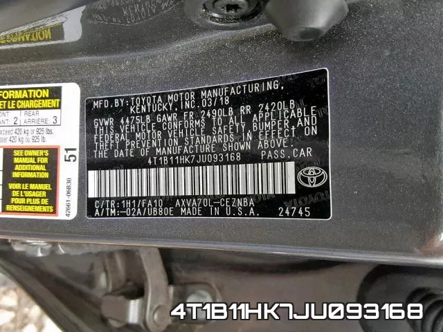 4T1B11HK7JU093168 фото 2