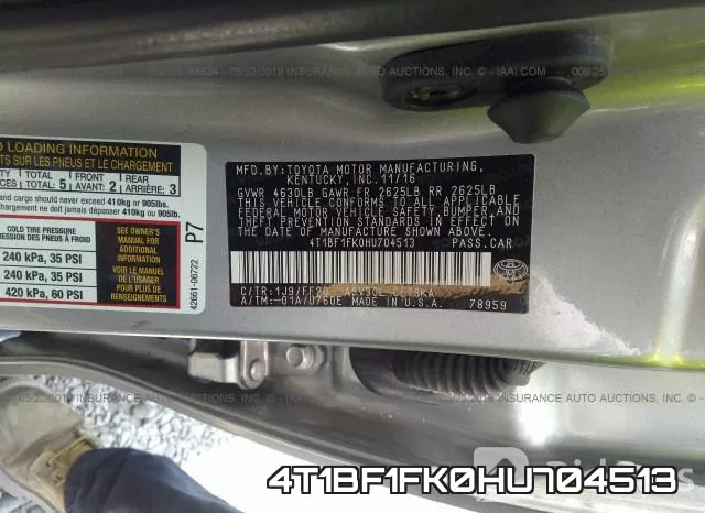 4T1BF1FK0HU704513 фото 10