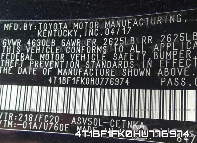 4T1BF1FK0HU776974 фото 10