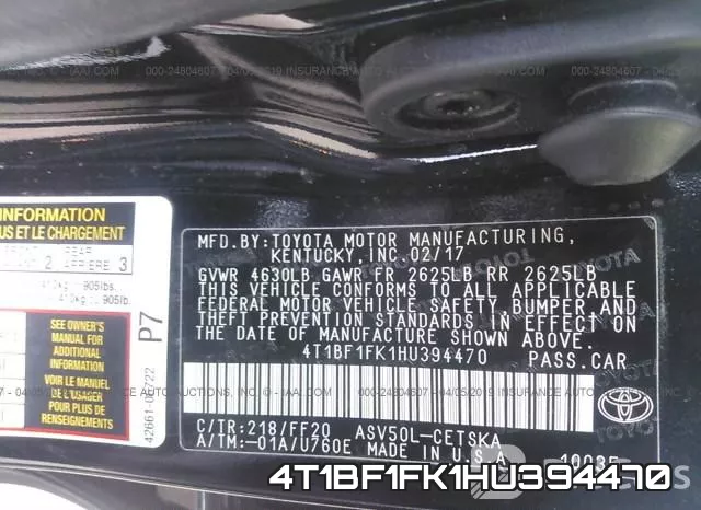 4T1BF1FK1HU394470 фото 10