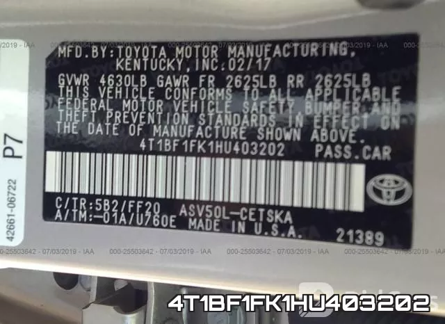 4T1BF1FK1HU403202 фото 10